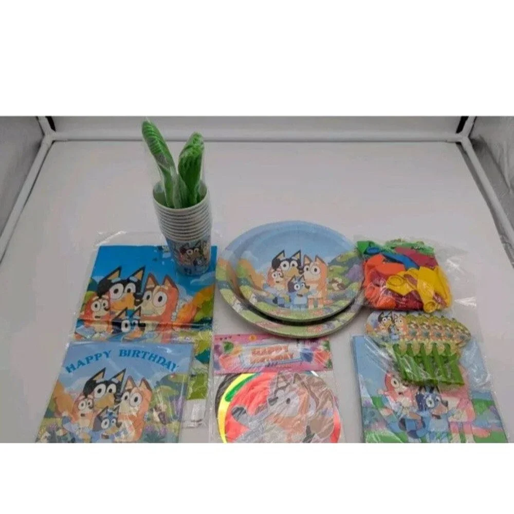 Bluey Birthday Supplies & Decoration Pack. Plates, Cups Banners Party For 10 New